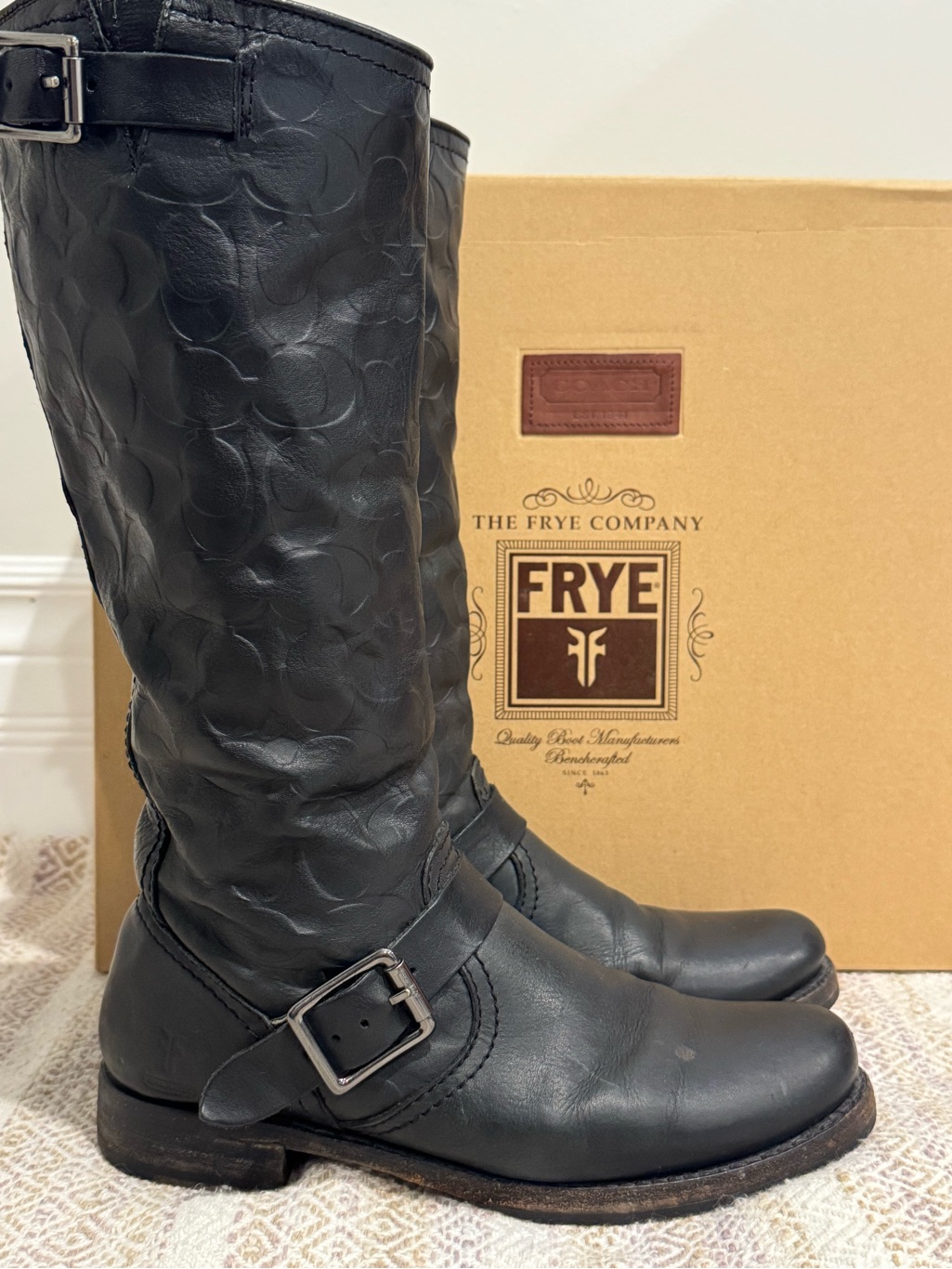 Coach X Frye Veronica Tall Embossed Leather Boots Black Women’s 7.5 Box